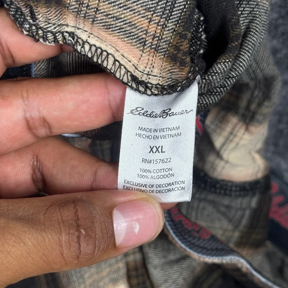 Eddie Bauer Lounge Mens XXL Plaid Flannel Pajama Pants Brown Black Bleached Wash